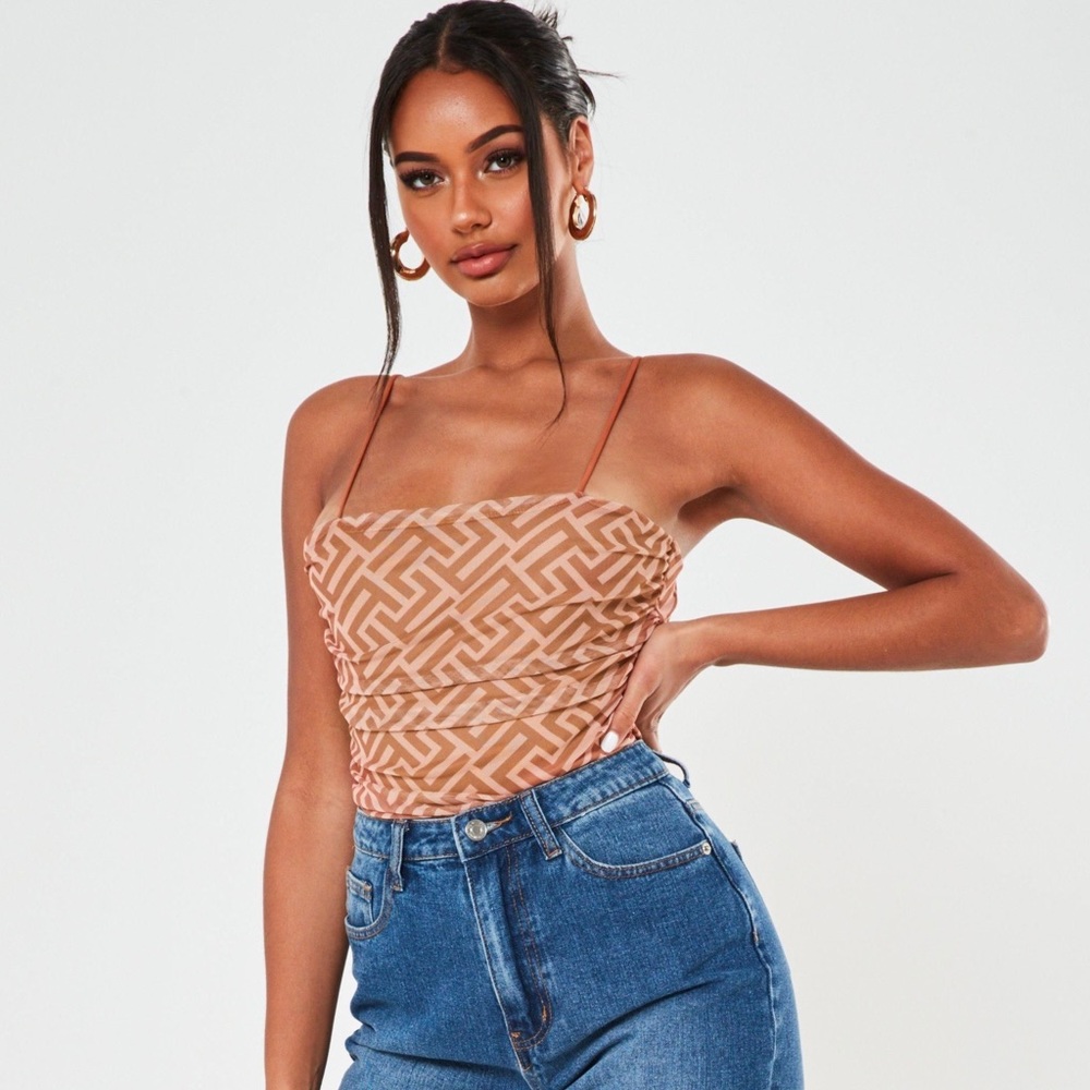 Nude Geometric Mesh Bodysuit